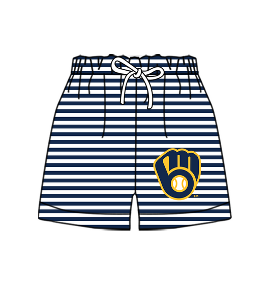 Custom moq 5 mix size milk silk summer teams Baby Navy Blue Striped Drawstring Shorts for Children Elastic Waist Kids Summer Shorts