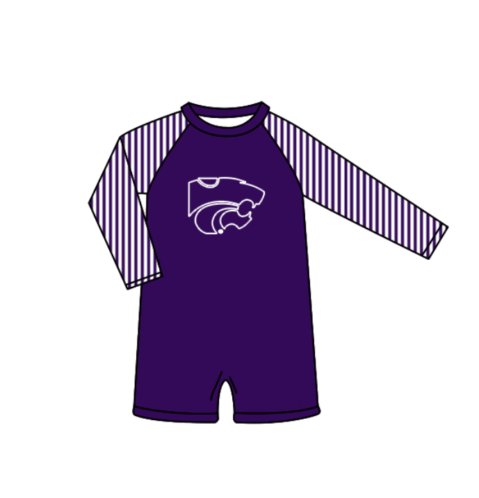 Custom moq 5 mix size milk silk summer teams baby girl boys clothes Purple Two-Piece Swimsuit Set One Piece Swimsuits boy swim trunks