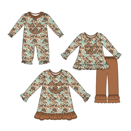 25.7.24 custom each style moq 5eta 4-6week Sibling Sisters camouflage baby girl long sleeve pants sets and dress and rompers match family design