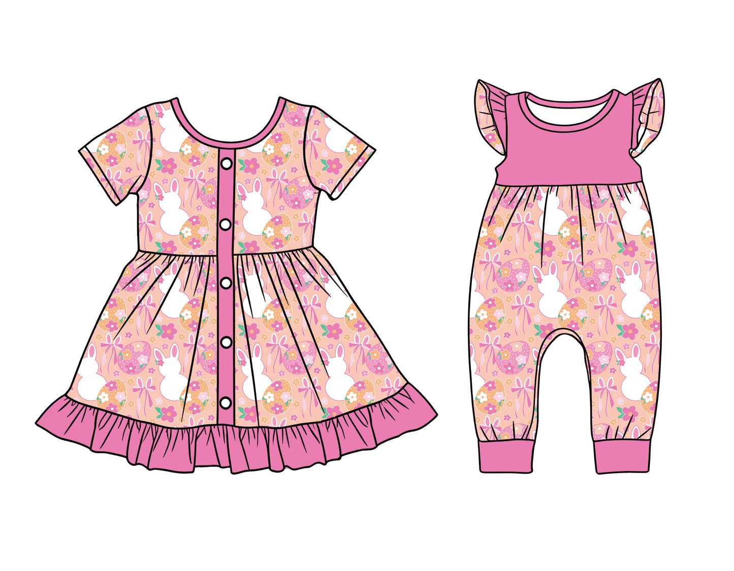 25.12.16 custom each style moq 5 eta 6-8week Sibling Sister bunny bow baby short sleeve romper and dress match design