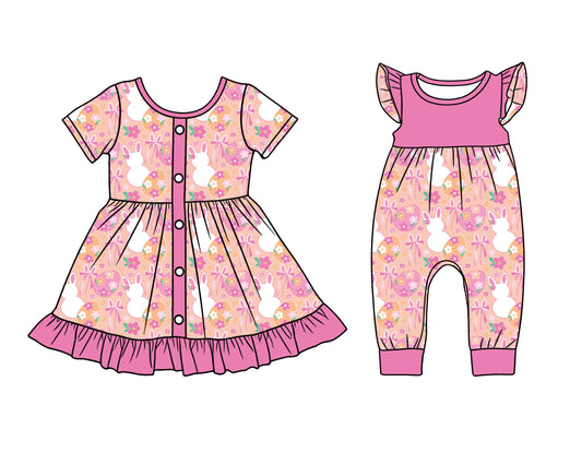 25.12.16 custom each style moq 5 eta 6-8week Sibling Sister bunny bow baby short sleeve romper and dress match design