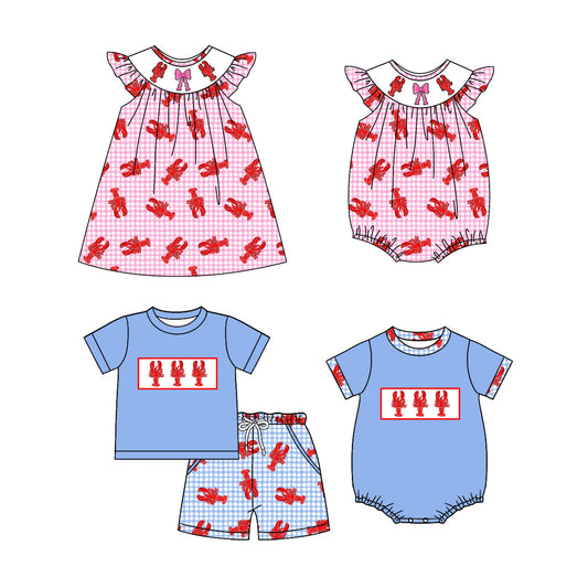 25.11.3 custom each style moq 5 eta 6-8week Sibling Sister crayfish bow baby short sleeve shorts sets and dress and romper 2 match design