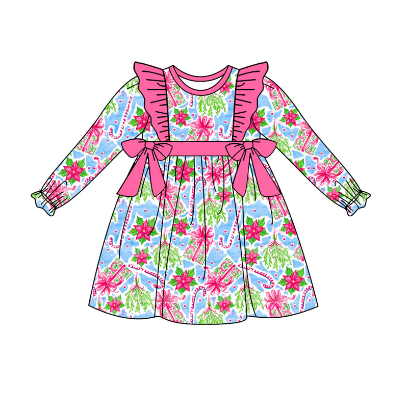 8.13 custom each style moq 5eta 4-6week Sibling Sister Christmas floral rose red baby girl sets and dress and rompers match family design