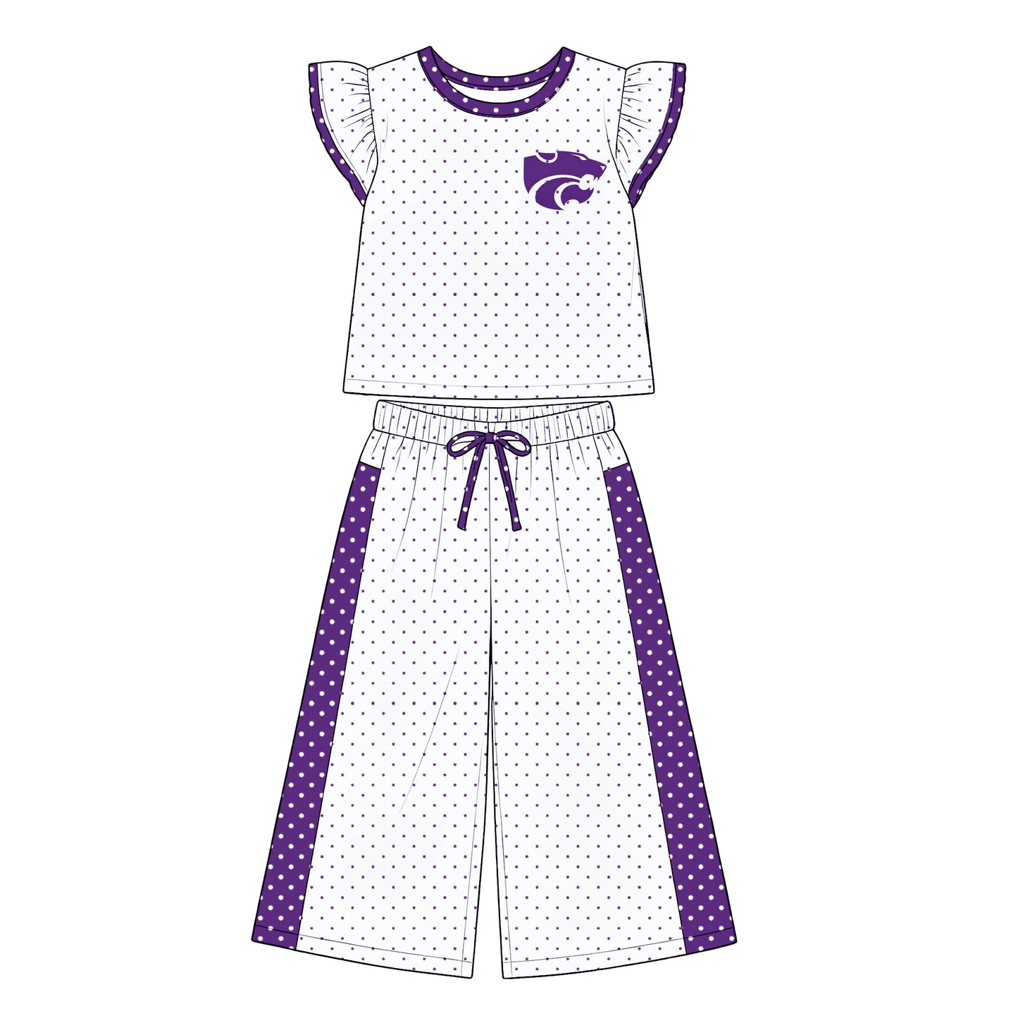 custom moq 5 mix size XRCXF071402 Baby Girls Polka Dot Print Flutter Sleeve Top Bell Bottom Flare Pants Team Clothes Set