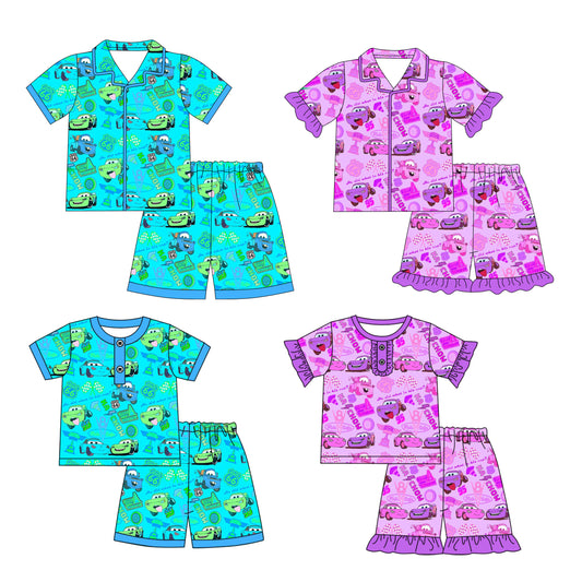 3.27 custom each style moq 5eta 4-6week Sibling Sister cars baby girls short sleeve set and set 4 match design