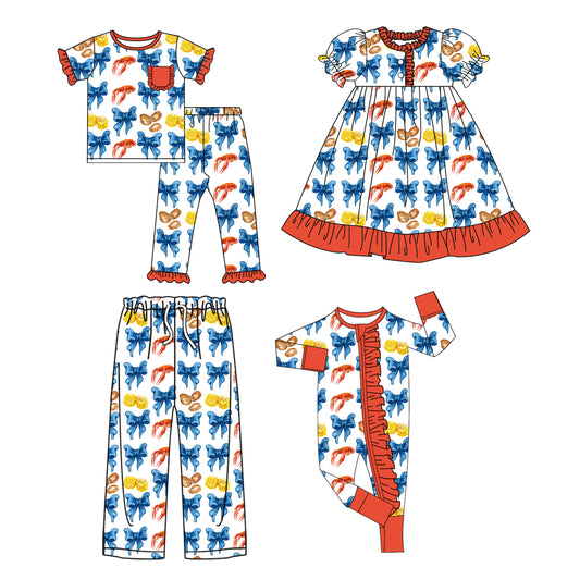 25.10.10 custom each style moq 5 eta 6-8week Sibling Sister bow baby short sleeve pants sets and romper and dress and adult pants match design