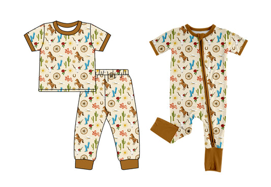5.5 custom each style moq 5eta 4-6week Sibling Sisters horse catcus boots baby boy short sleeve pants sets and rompers match family design