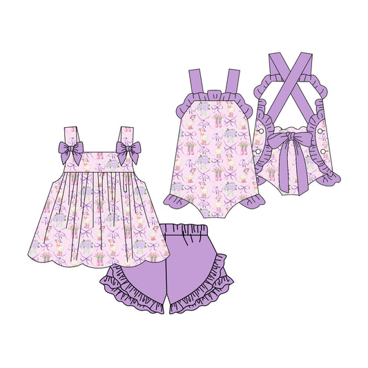 3.3 Custom moq 5 mix size Sibling Baby Girl's Purple Sleeveless Top And Shorts Set Cute Romper for Summer