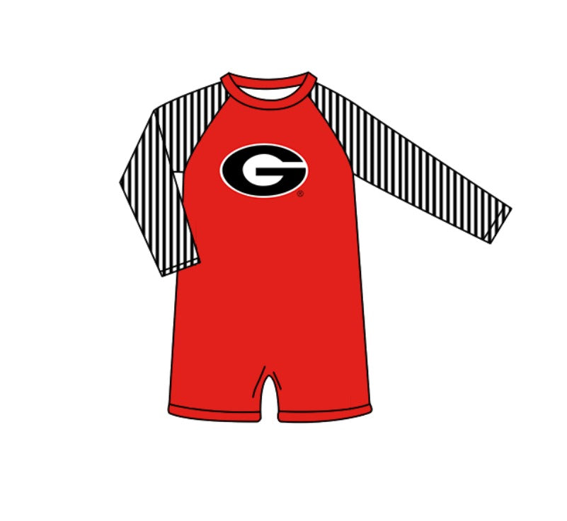 Custom moq 5 mix size milk silk summer teams baby girl boys clothes Red Two-Piece Swimsuit Set One Piece Swimsuits boy swim trunks