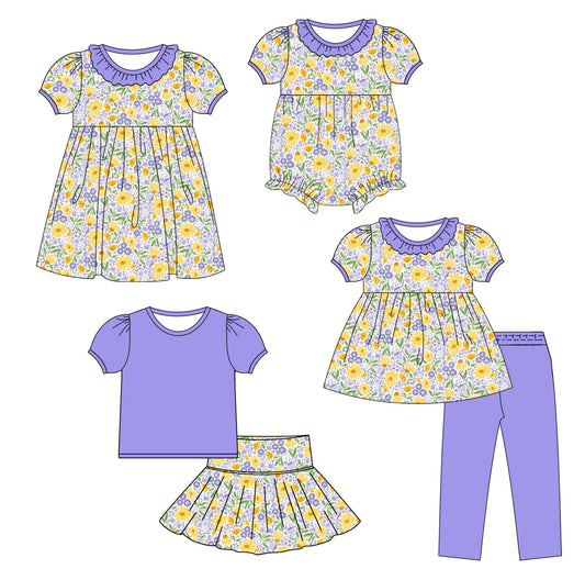 25.9.24 custom each style moq 8 eta 6-8week Sibling Sisters floral baby girl short sleeve pants sets and skirts sets and dress and rompers match family design