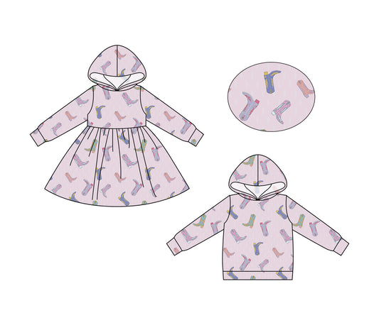 25.6.21 custom each style moq 5eta 4-6week Sibling Sisters boots baby girls long sleeve dress and top match family design