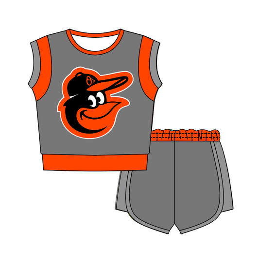 Custom moq 5 mix size milk silk summer teams Grey Sleeveless O-Neck Top And Shorts Set Cute And Comfortable Kids' Outfit