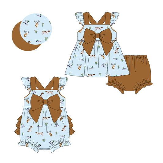 3.11 custom each style moq 5eta 4-6week Sibling Sister duck baby girl short sleeve shorts sets and romper match design