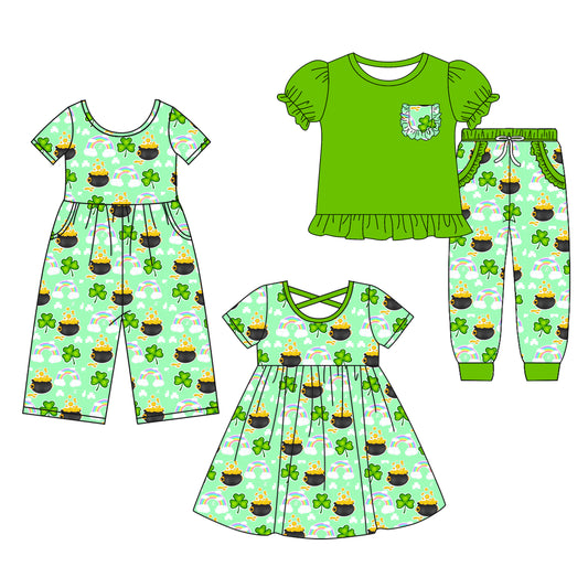 25.9.17 custom each style moq 8 eta 6-8week Sibling Sisters green baby girl short sleeve shorts sets and dress and jumpsuit match family design