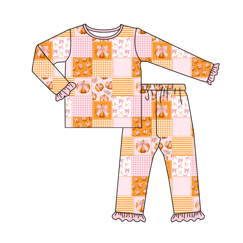 8.3 custom each style moq 5eta 4-6week Sibling Sister pumpkin pink and orange baby girls sets and dress and rompers match family design