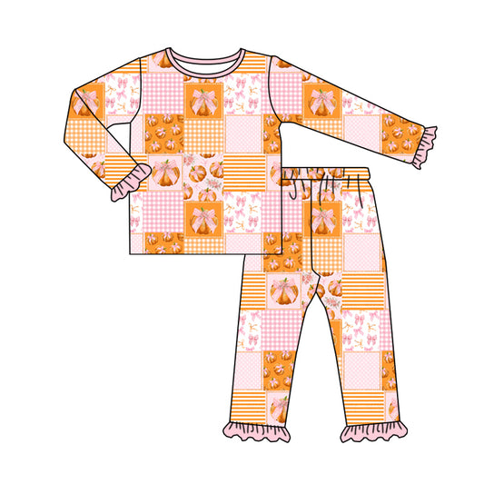 8.3 custom each style moq 5eta 4-6week Sibling Sister pumpkin pink and orange baby girls sets and dress and rompers match family design