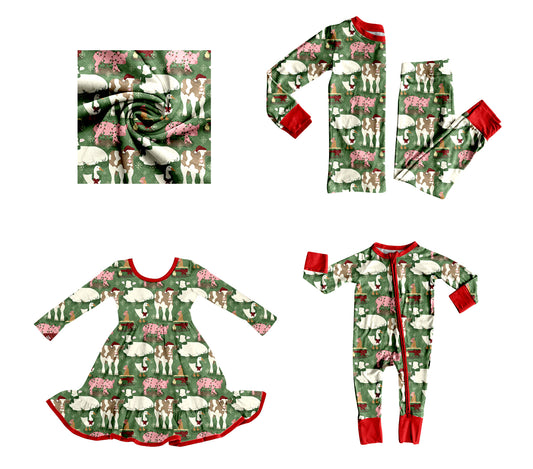 25.8.26 custom each style moq 5eta 4-6week Sibling Sisters Christmas cow baby girl long sleeve pants sets and dress and rompers match family design