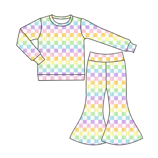 9.25 custom each style moq 5eta 4-6week baby girls clothes colorful plaid long sleeve pants sets