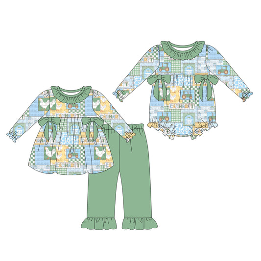 25.8.6 custom each style moq 5eta 4-6week Sibling Sister baby girl long sleeve pants sets and rompers match family design