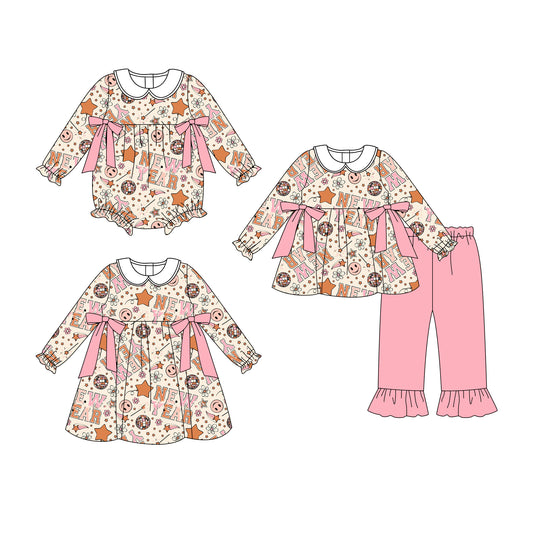25.8.13 custom each style moq 5eta 4-6week Sibling Sisters NEW YEAR baby girl long sleeve pants sets and dress and rompers match family design