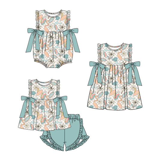 4.8 custom each style moq 5eta 4-6week Sibling Sisters baby girl short sleeve shorts sets and dress and rompers match family design