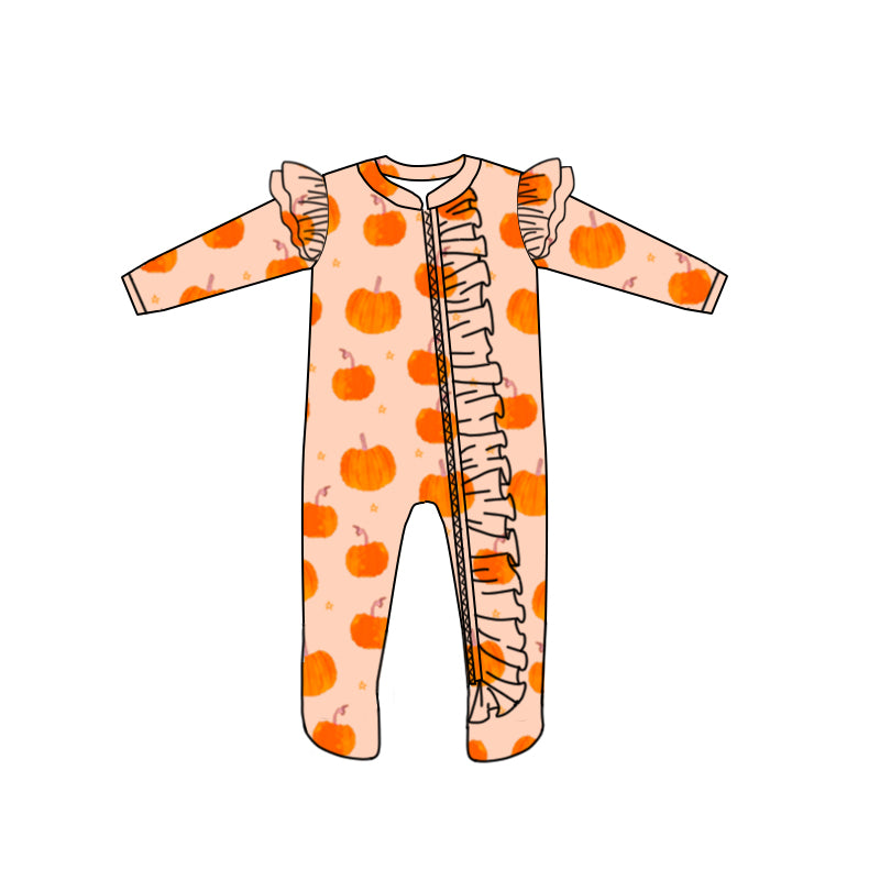 7.1 custom each style moq 5eta 4-6week Sibling Sister pumpkin orange baby girls sets and dress and rompers match family design