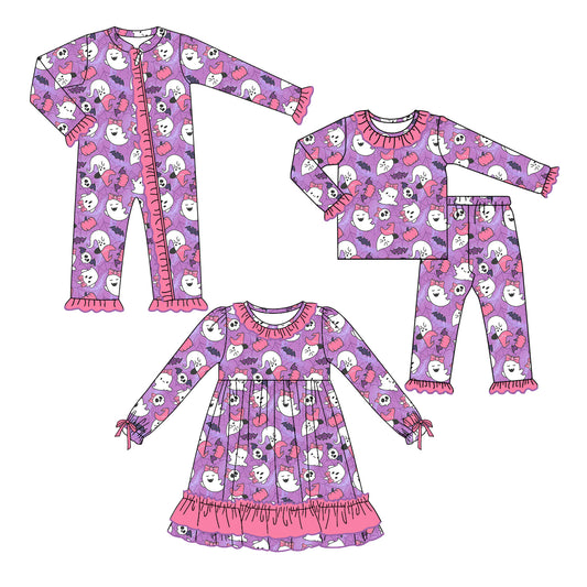 25.5.25 custom each style moq 5eta 4-6week Sibling Sisters ghost pumpkin baby girl long sleeve pants sets and dress and rompers match family design