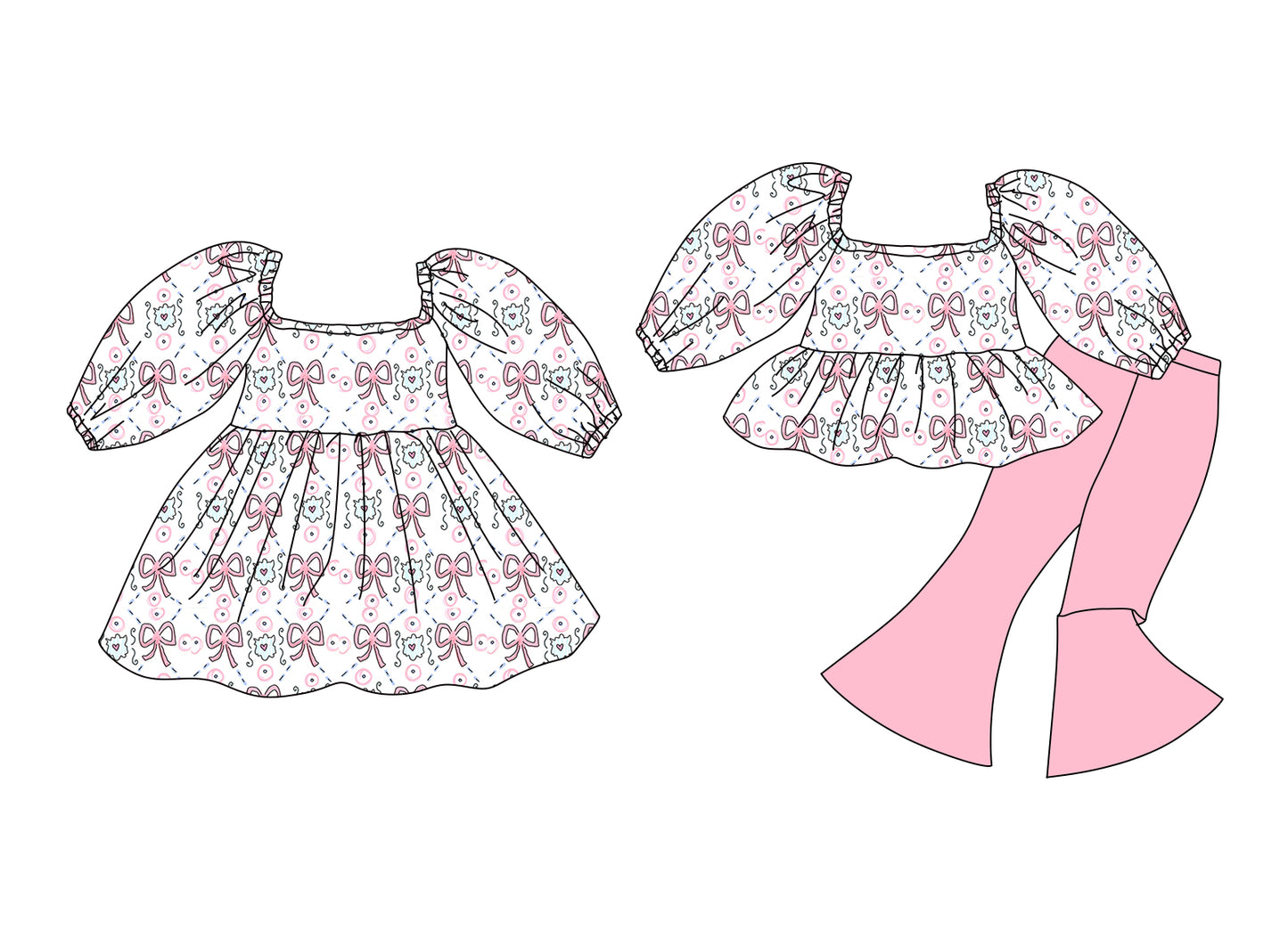 25.12.11 custom each style moq 5 eta 6-8week Sibling Sister bow floral baby short sleeve pants sets and dress match design