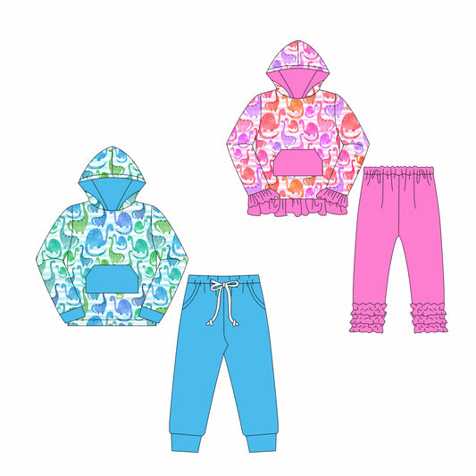 25.6.4 custom each style moq 5eta 4-6week Sibling Sisters baby girl hooded long sleeve pants sets 1 and sets 2 match family design