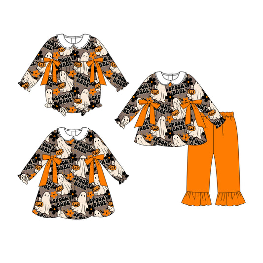 25.8.4 custom each style moq 5eta 4-6week Sibling Sisters ghost baby girl long sleeve pants sets and dress and rompers match family design