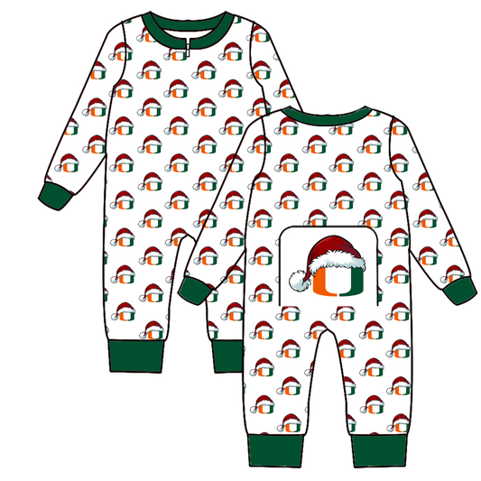 Custom moq 5 eta 6-8weeks  Christmas hat magnet orange green team long sleeve boys  romper