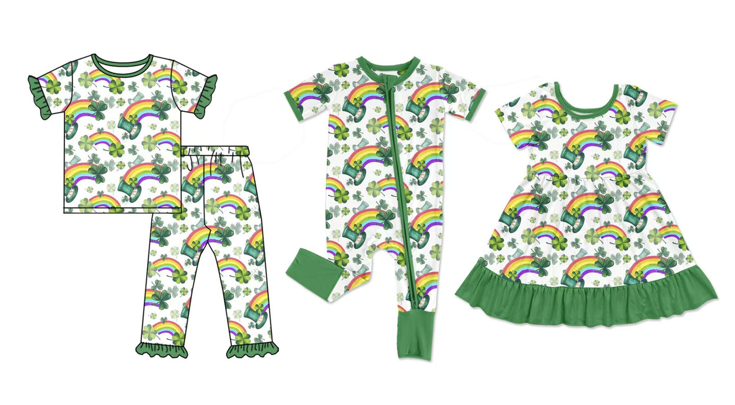 12.5 custom each style moq 5eta 4-6week Sibling Sister rainbow green baby girl sets and dress and rompers match family design