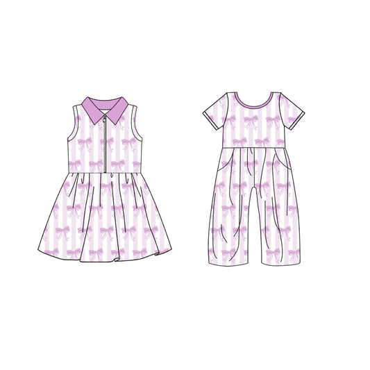 4.25 custom each style moq 5eta 4-6week Sibling Sister bow baby girl short sleeve yoga dresses and jumpsuit match design