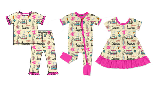 26.1.2 custom each style moq 5 eta 6-8week Sibling Sisters catcus baby girl short sleeve pants sets and dress and rompers match family design