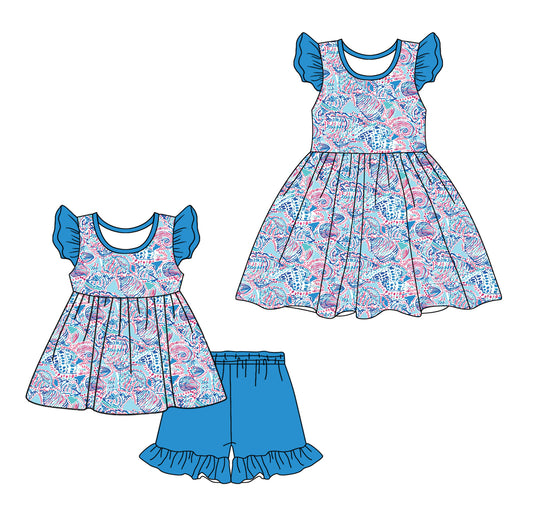 12.11 custom each style moq 5eta 4-6week Sibling Sister pattern baby girl short sleeve shorts sets and dresses match design
