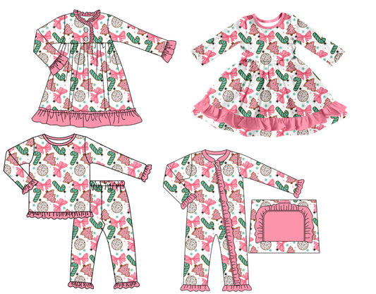 25.7.22 custom each style moq 5 eta 4-6week Sibling Sisters Christmas bow baby girl long sleeve pants sets and romper and dress 1 and dress 2 match family design
