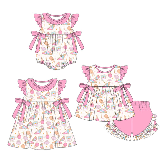 4.23 custom each style moq 5eta 4-6week Sibling Sisters ice cream baby girl short sleeve shorts sets and dress and rompers match family design