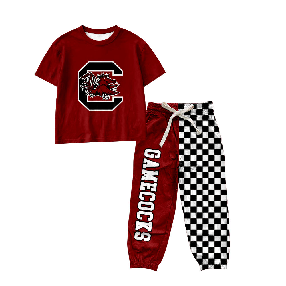 custom moq 5 mix size MSD070908 Baby Kids Short Sleeve Shirt Plaid Patchwork Long Pants Casual Set