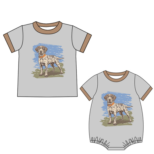 4.21 custom each style moq 5eta 4-6week Sibling Sister dog baby boy short sleeve rompers and top match family design