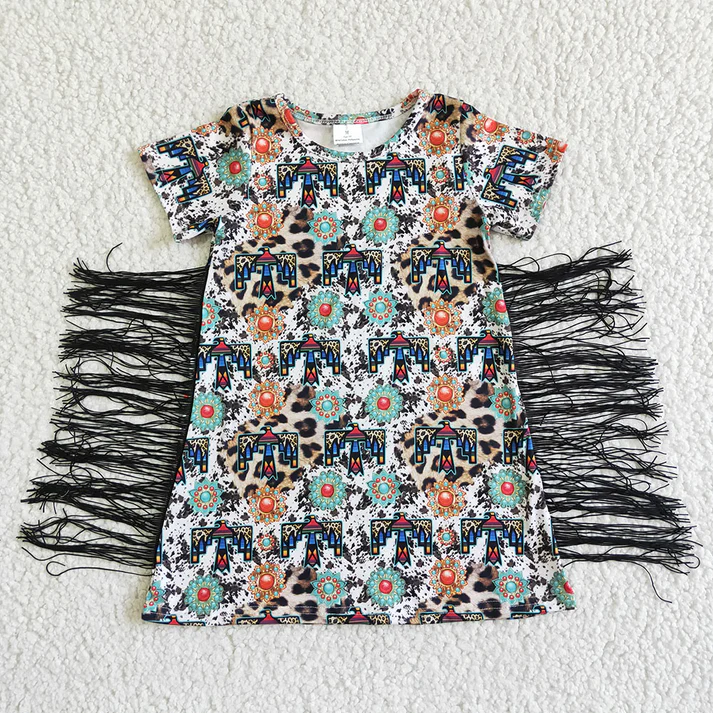 RTS NO MOQ Sibling baby girl clothes western cow head short sleeve dresses