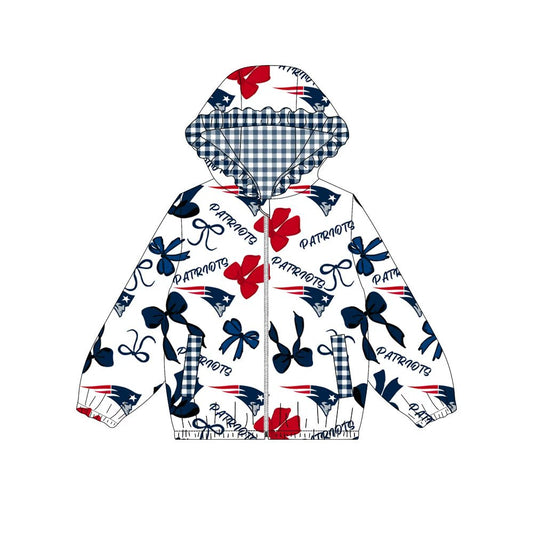 Custom moq 8 mix size milk silk summer team baby girls clothes bow navy blue hooded long sleeve top-25.9.27