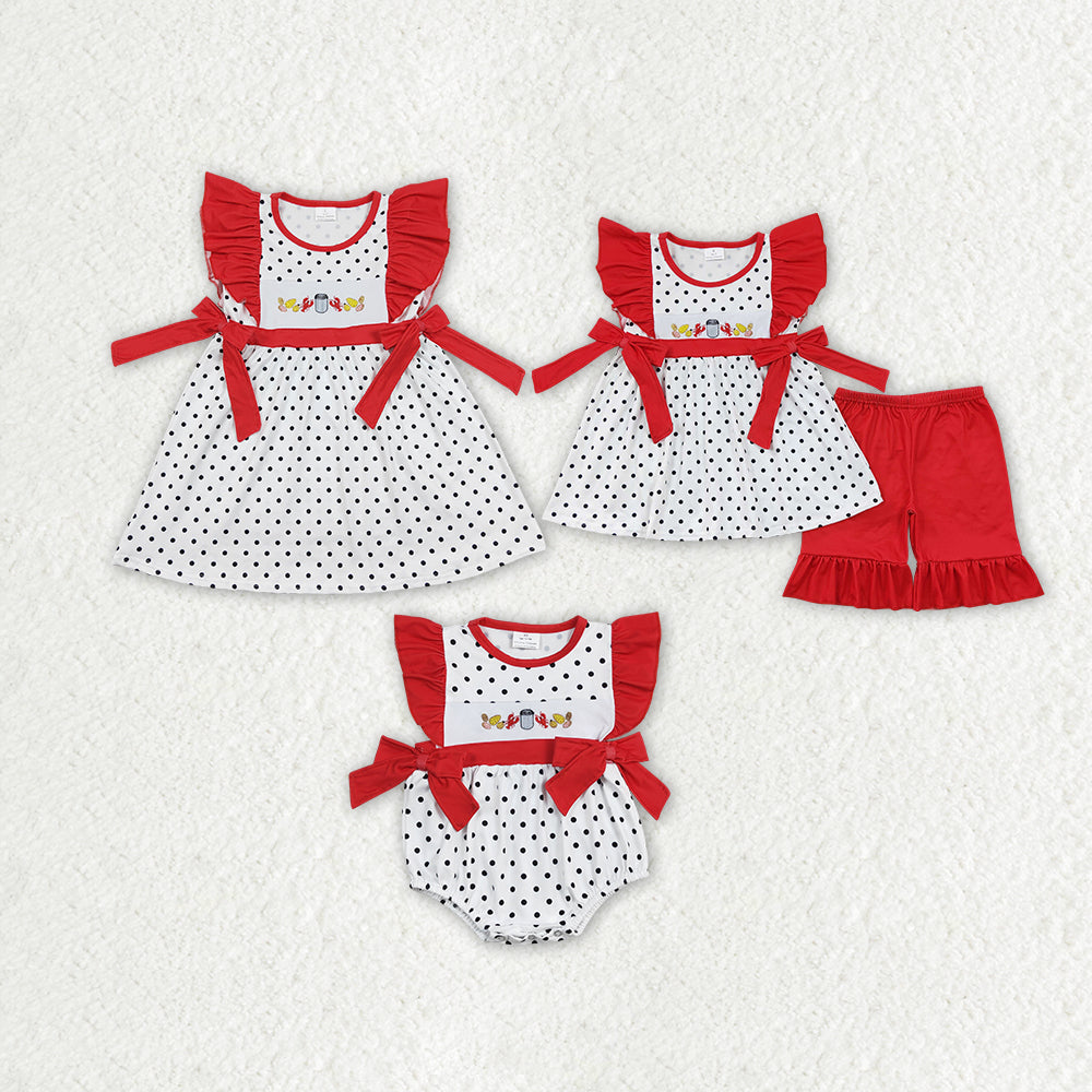 RTS NO MOQ Embroidery short-sleeved shorts suit & short-sleeved dress and romper