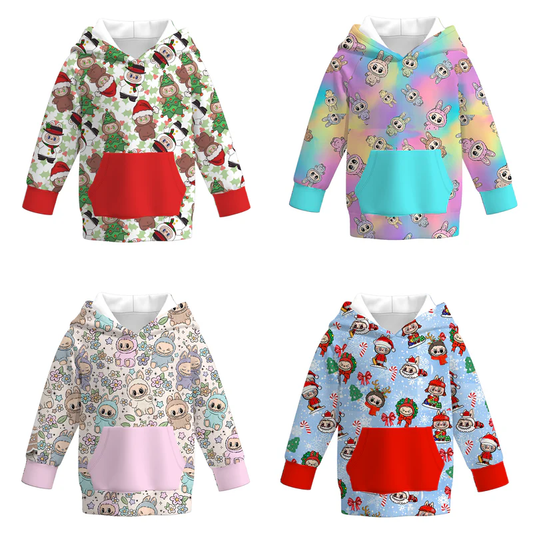 Custom moq 5 each style eta 6-7weeks baby girl clothes Christmas hooded long sleeve tops 4-25.7.16