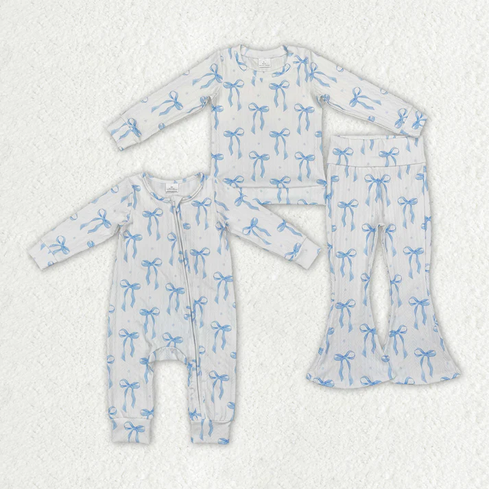 RTS NO MOQ Baby Girls bow long-sleeved trousers suit & romper-Material:Cable Knit fabric,soft and stretchy
