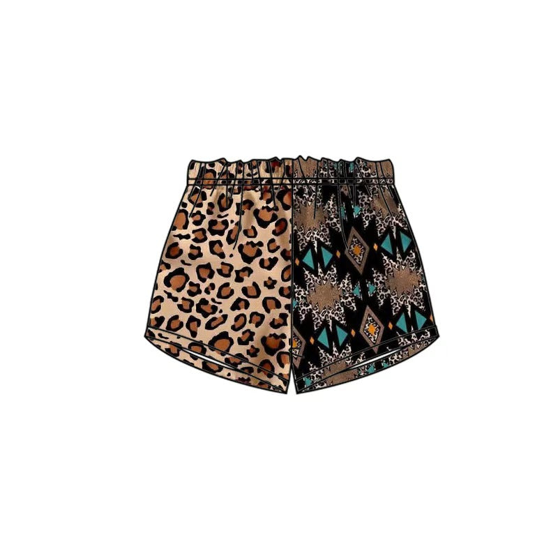 Custom moq 5 mix size milk silk Adult Women Western Leopard Print Turquoise Flower High Waist Shorts