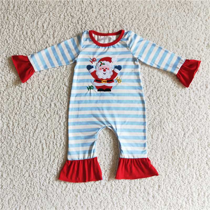 RTS NO MOQ（In Stock) LR0120 Embroidered Christmas long-sleeved jumpsuit