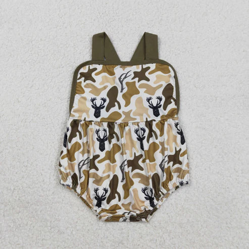 RTS NO MOQ Sibling Baby Boys Camo Shirt Top with Pockets Short Set Strap Rompers Hunting Clothes Deer Print Baby Boy Outfit