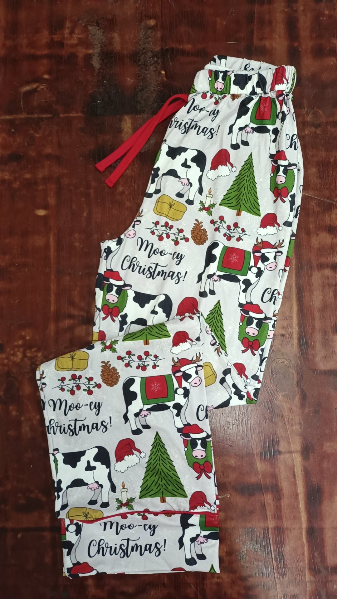 Custom moq 3 eta 6-7weeks Cow Christmas Tree-Letter Pattern White Adult Straight Pants