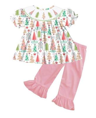 girls short sleeve long pants tree print