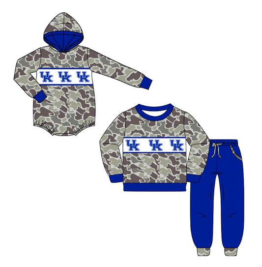 Custom moq 5 mix size milk silk summer teams baby boys clothes camouflage blue hooded long sleeve pants sets and romper-25.10.20